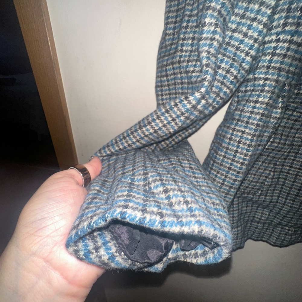 Banana Republic Multi Houndstooth Pea Wool Linen Coat Blue Size 10 Medium - Picture 7 of 9